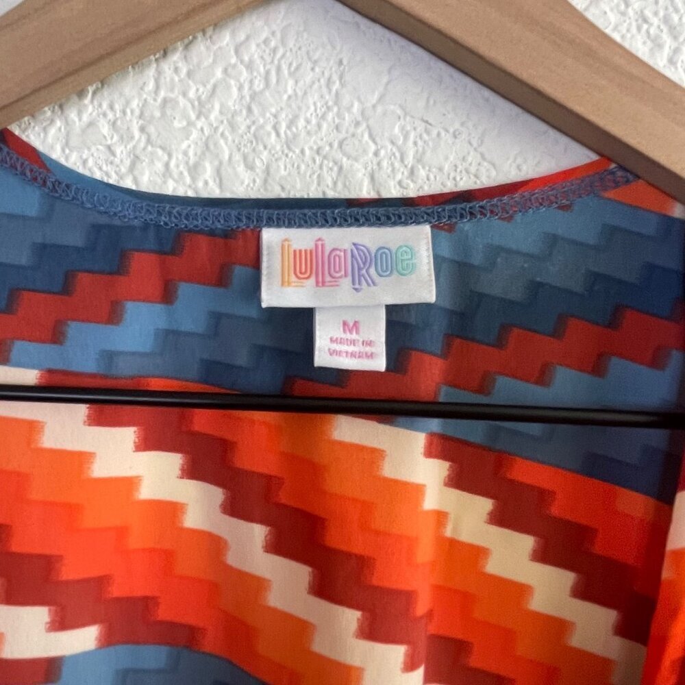LuLaRoe Joy Duster Vest – Medium, Zig-Zag Orange/Blue/Red, Longline Sleeveless - Picture 6 of 9